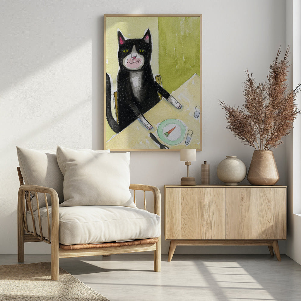 Cat having dinner - plakatstore