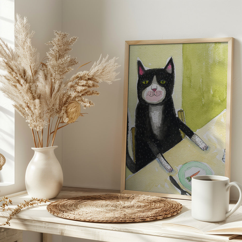 Cat having dinner - plakatstore