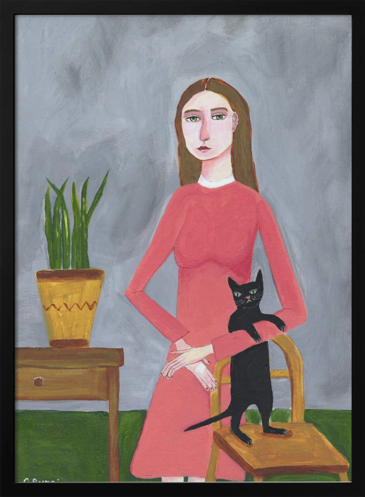 Cat Lady with Black Cat