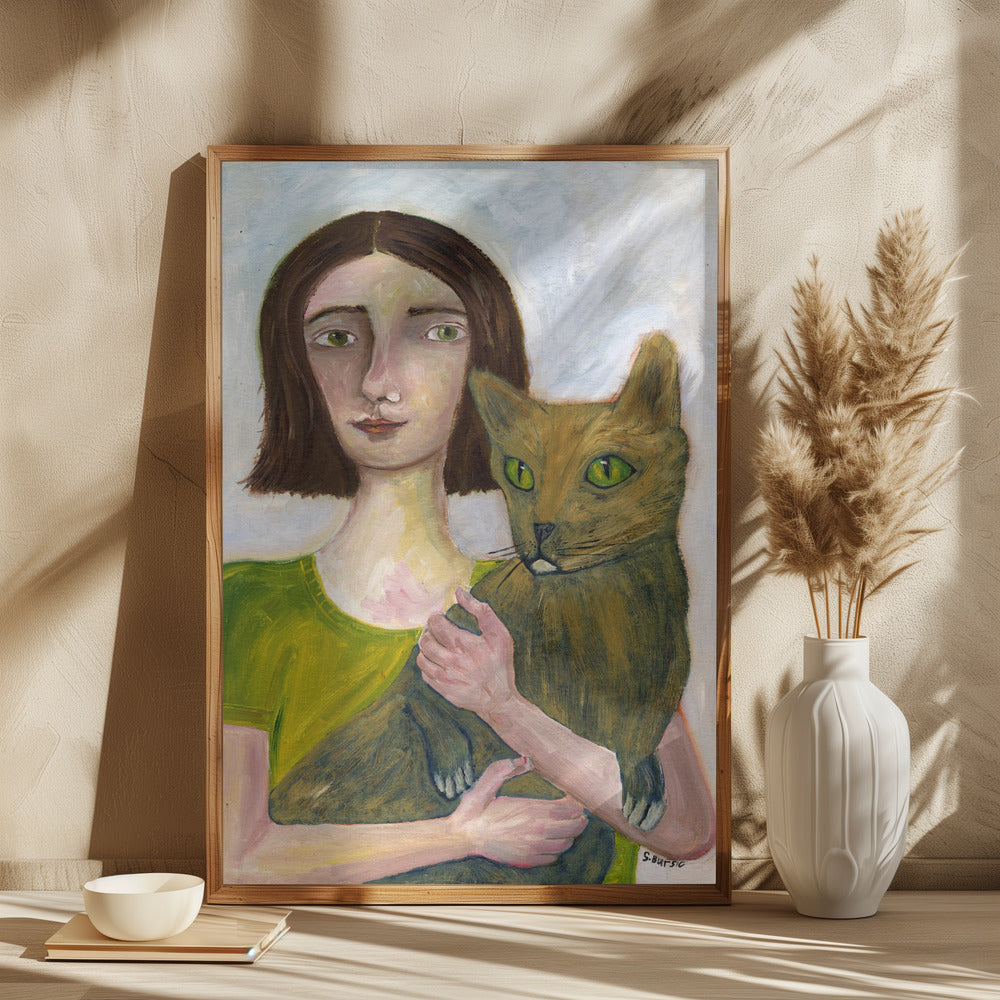 Cat Lady with Greenish Cat - plakatstore