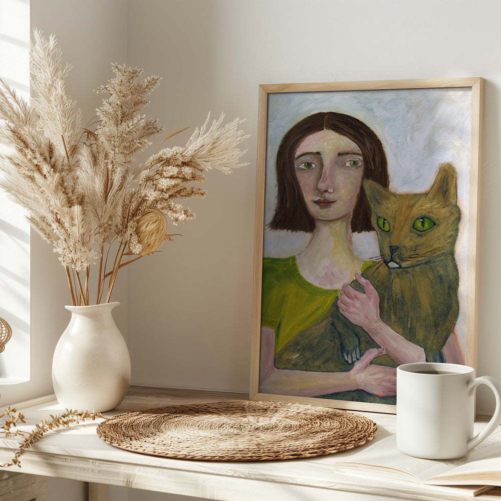 Cat Lady with Greenish Cat - plakatstore