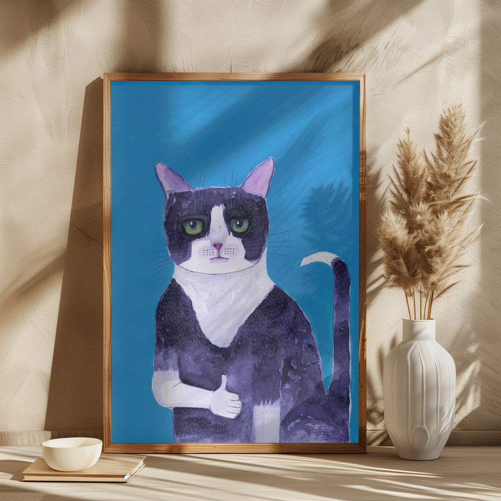 Cat thumbs up blue - plakatstore