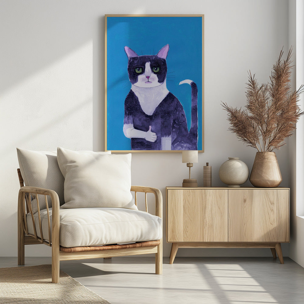 Cat thumbs up blue - plakatstore