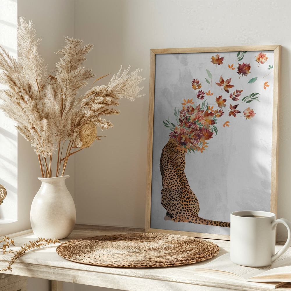 Cheetah Autumn Leaves Head - plakatstore