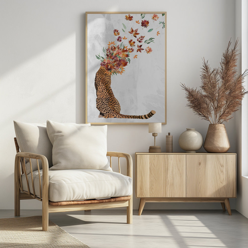 Cheetah Autumn Leaves Head - plakatstore