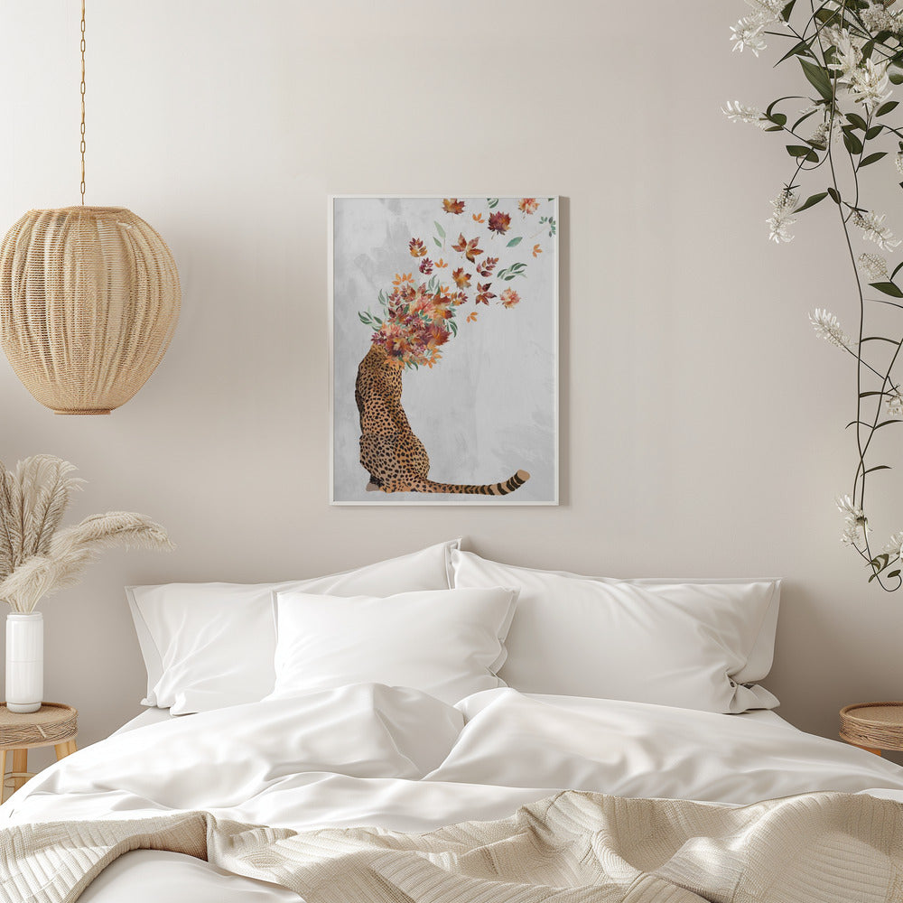 Cheetah Autumn Leaves Head - plakatstore