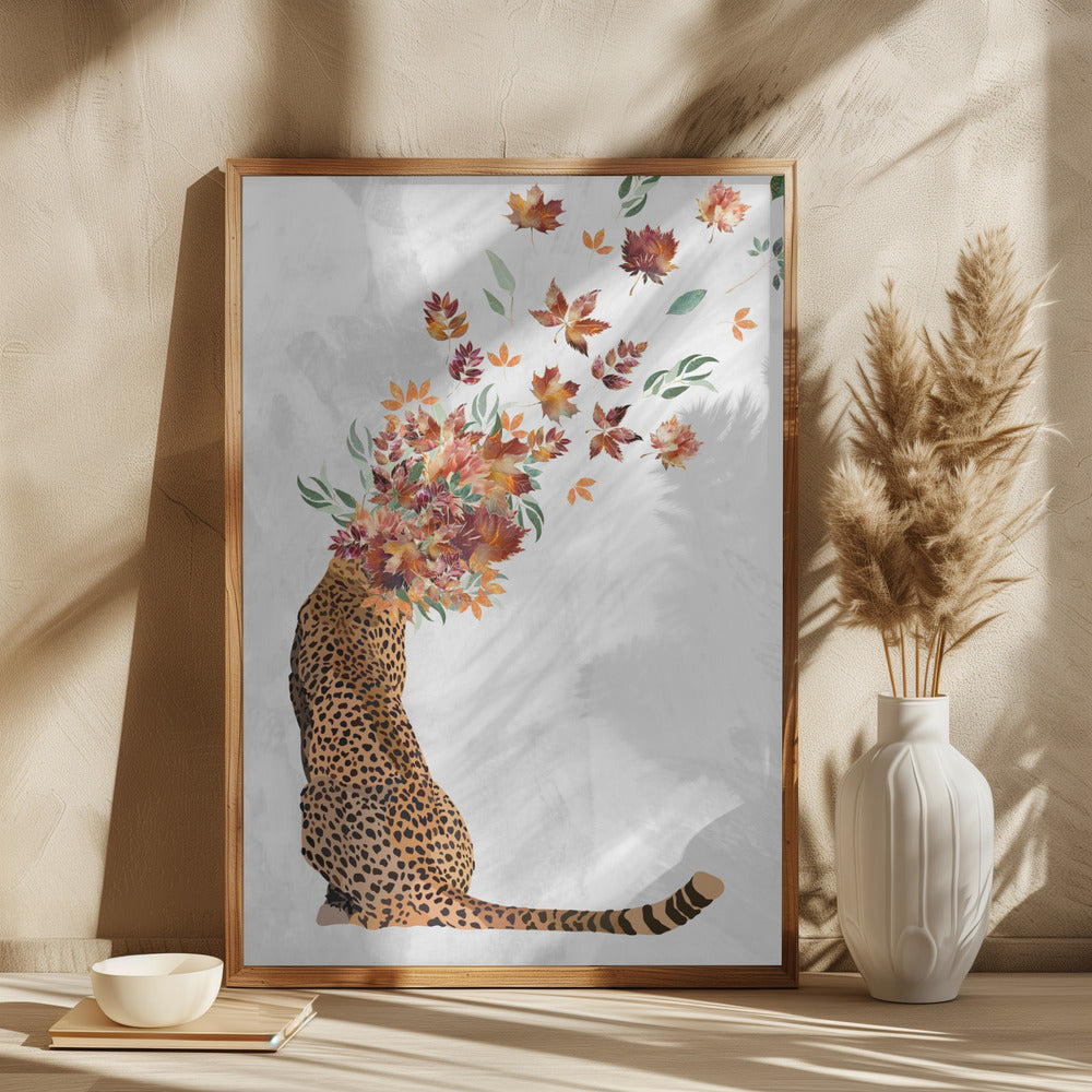 Cheetah Autumn Leaves Head - plakatstore