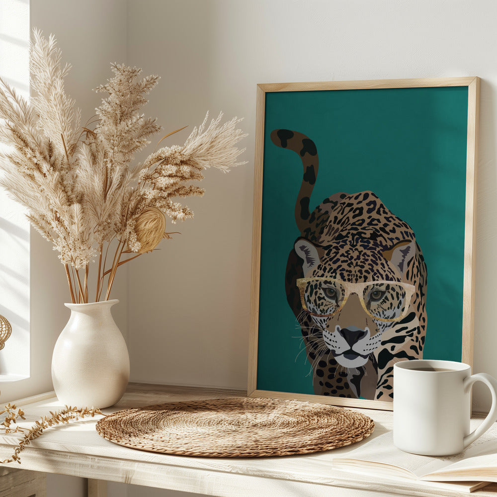 Curious green leopard - plakatstore