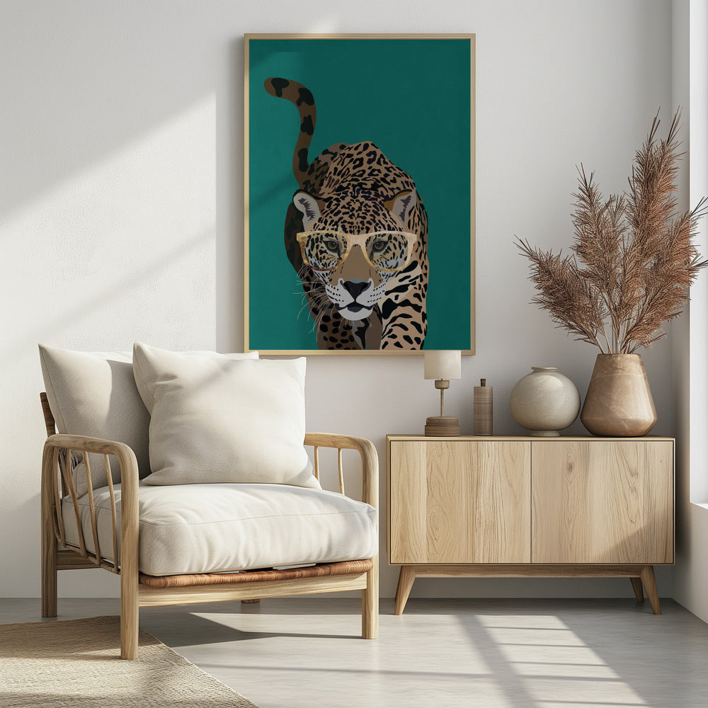 Curious green leopard - plakatstore