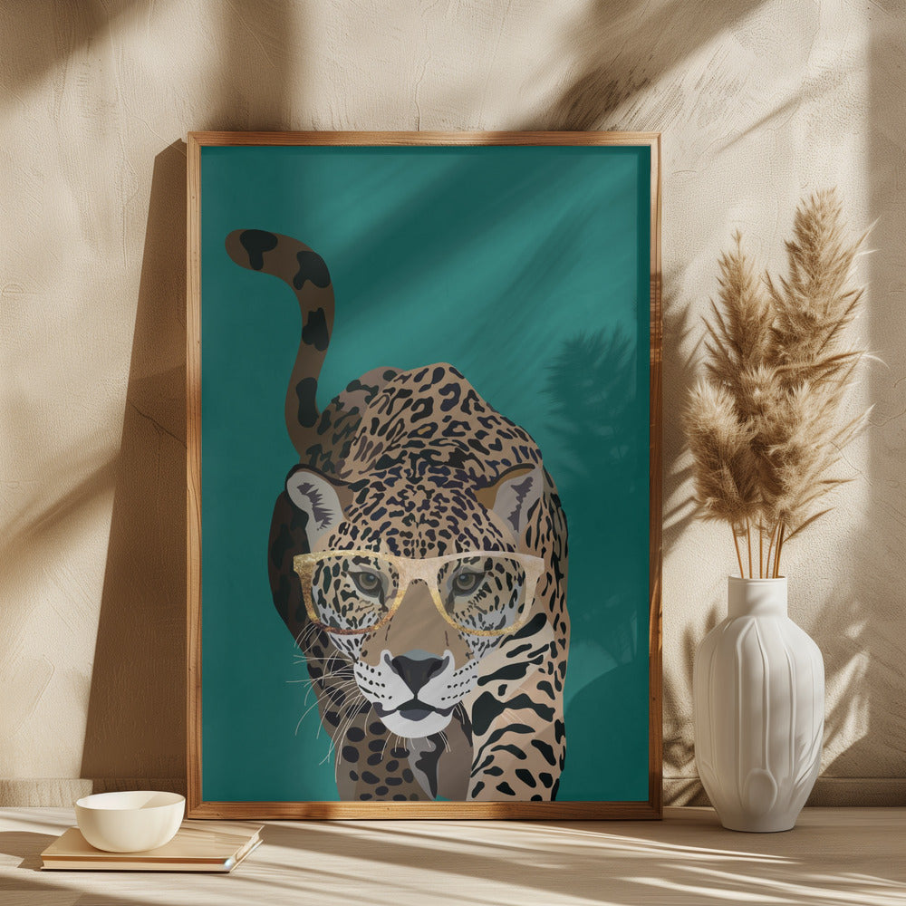 Curious green leopard - plakatstore