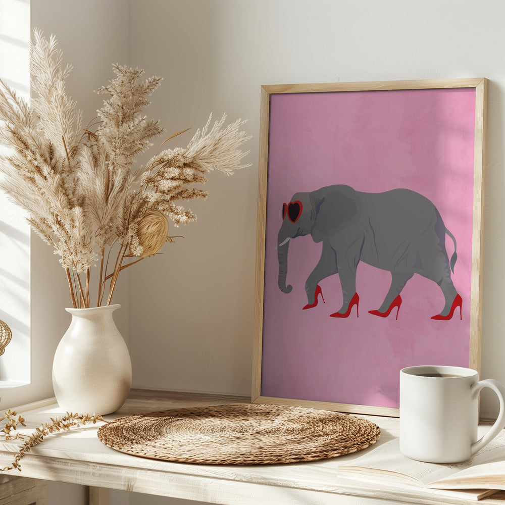 Elephant in heels and heart glasses - plakatstore