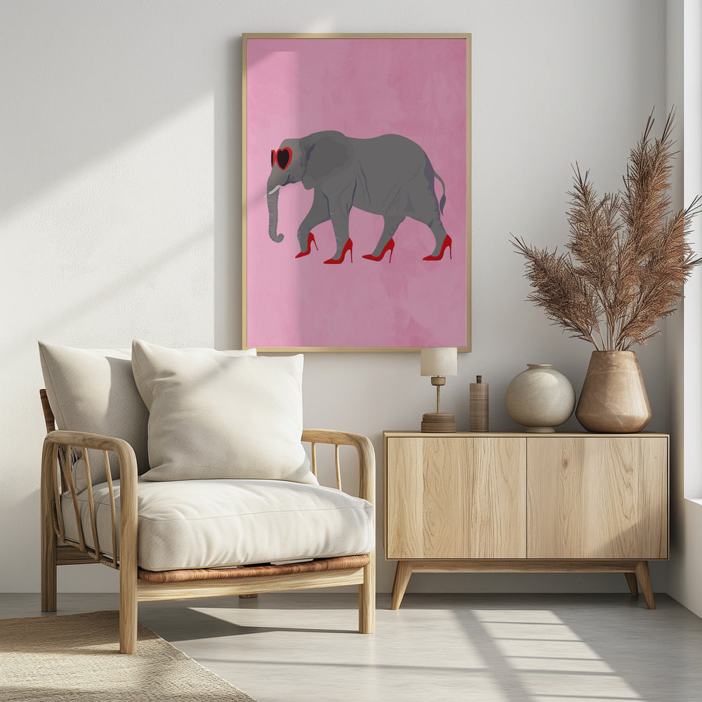 Elephant in heels and heart glasses - plakatstore