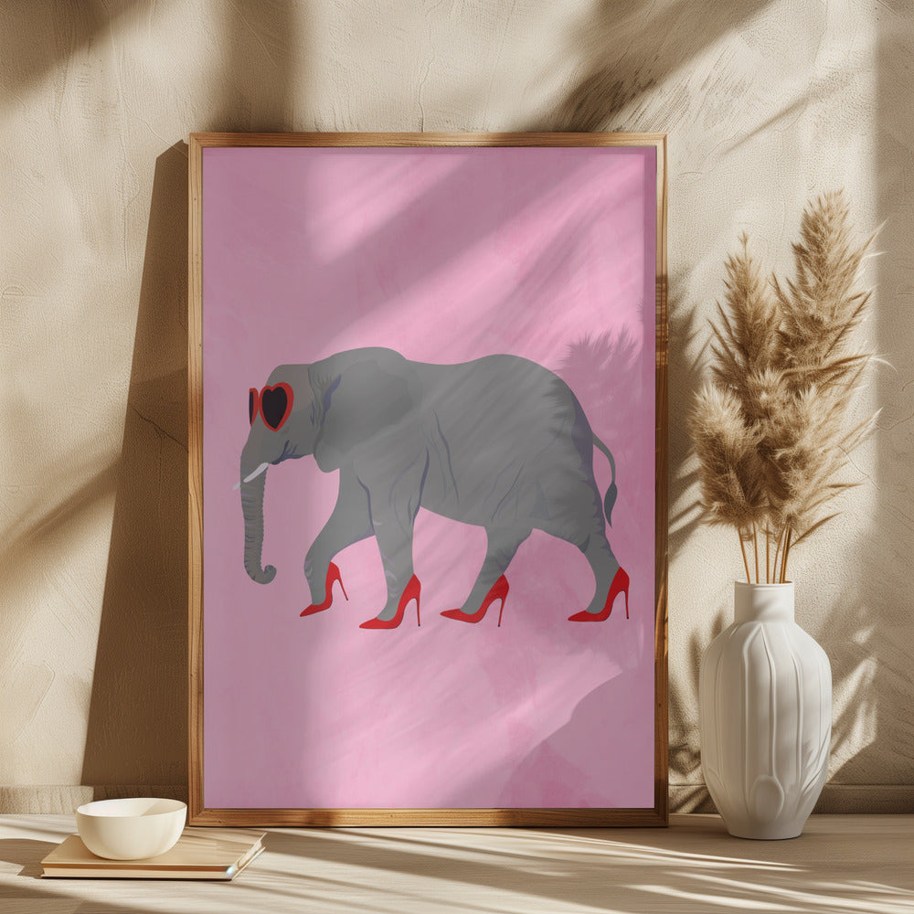 Elephant in heels and heart glasses - plakatstore