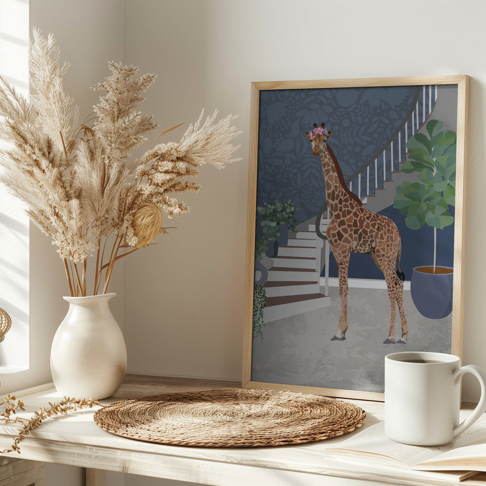 Giraffe by the stairs - plakatstore