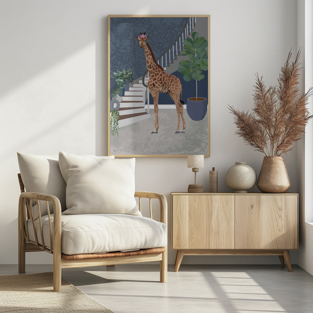 Giraffe by the stairs - plakatstore