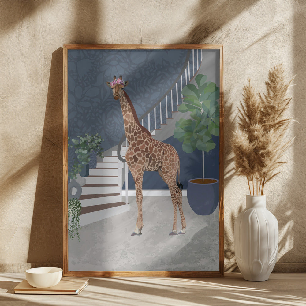 Giraffe by the stairs - plakatstore