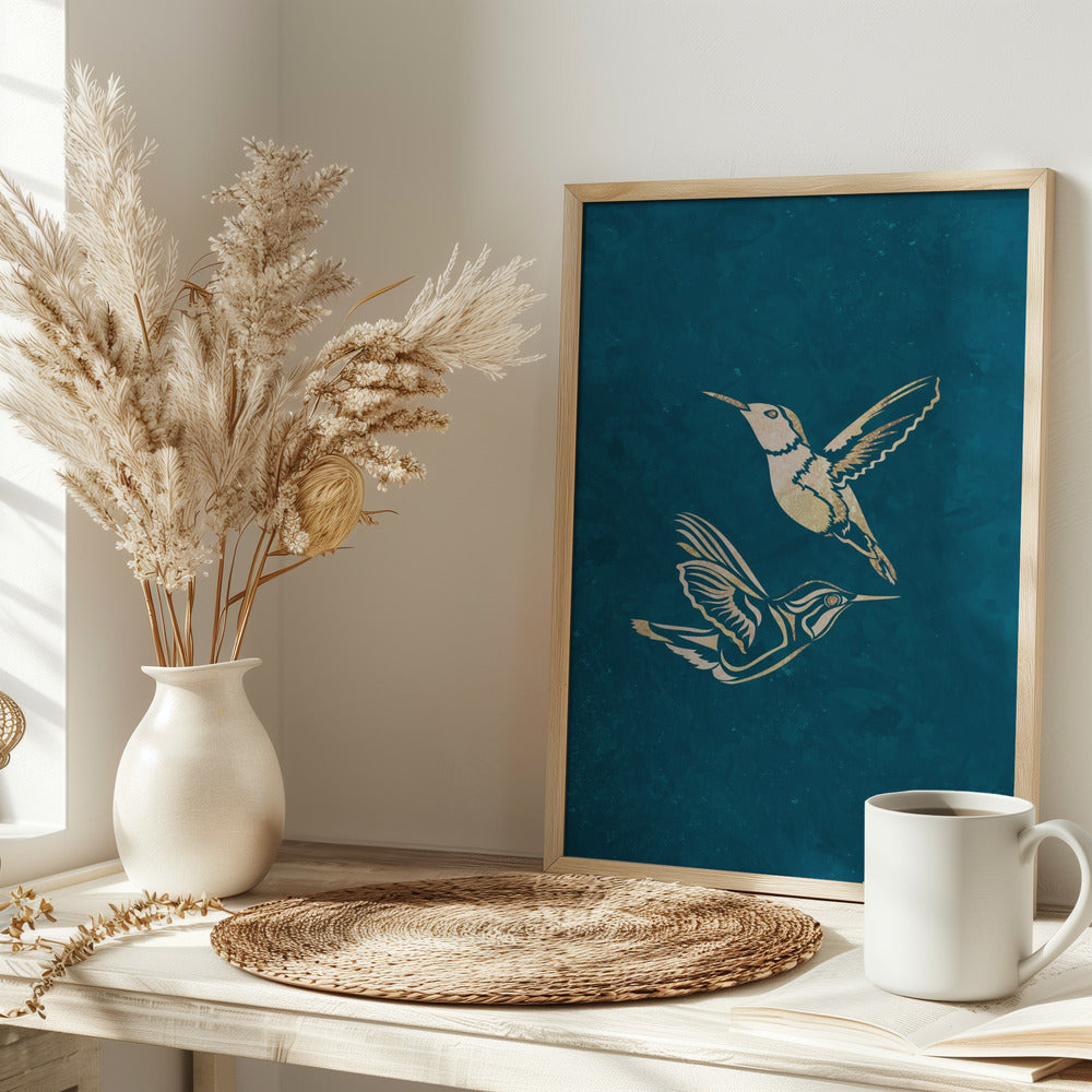 Gold Hummingbird Line art Silhouettes 1 - plakatstore