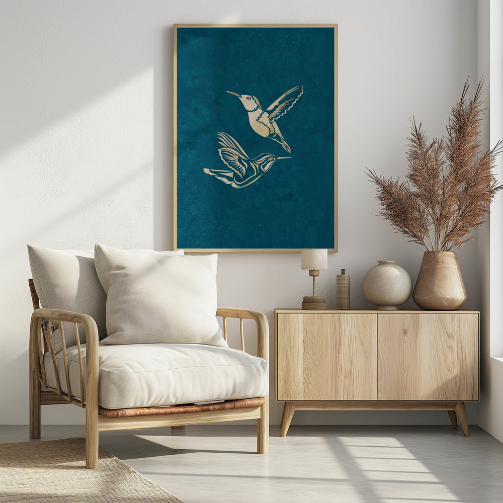 Gold Hummingbird Line art Silhouettes 1 - plakatstore