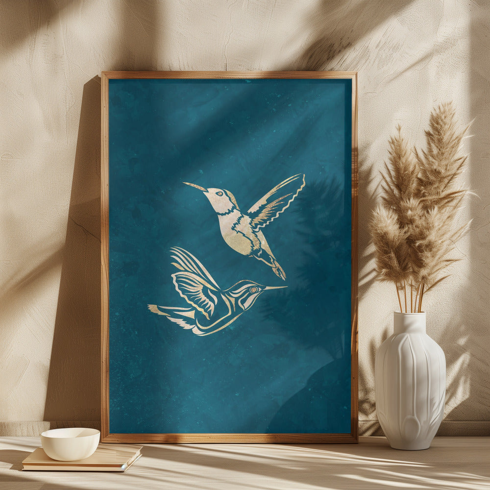 Gold Hummingbird Line art Silhouettes 1 - plakatstore