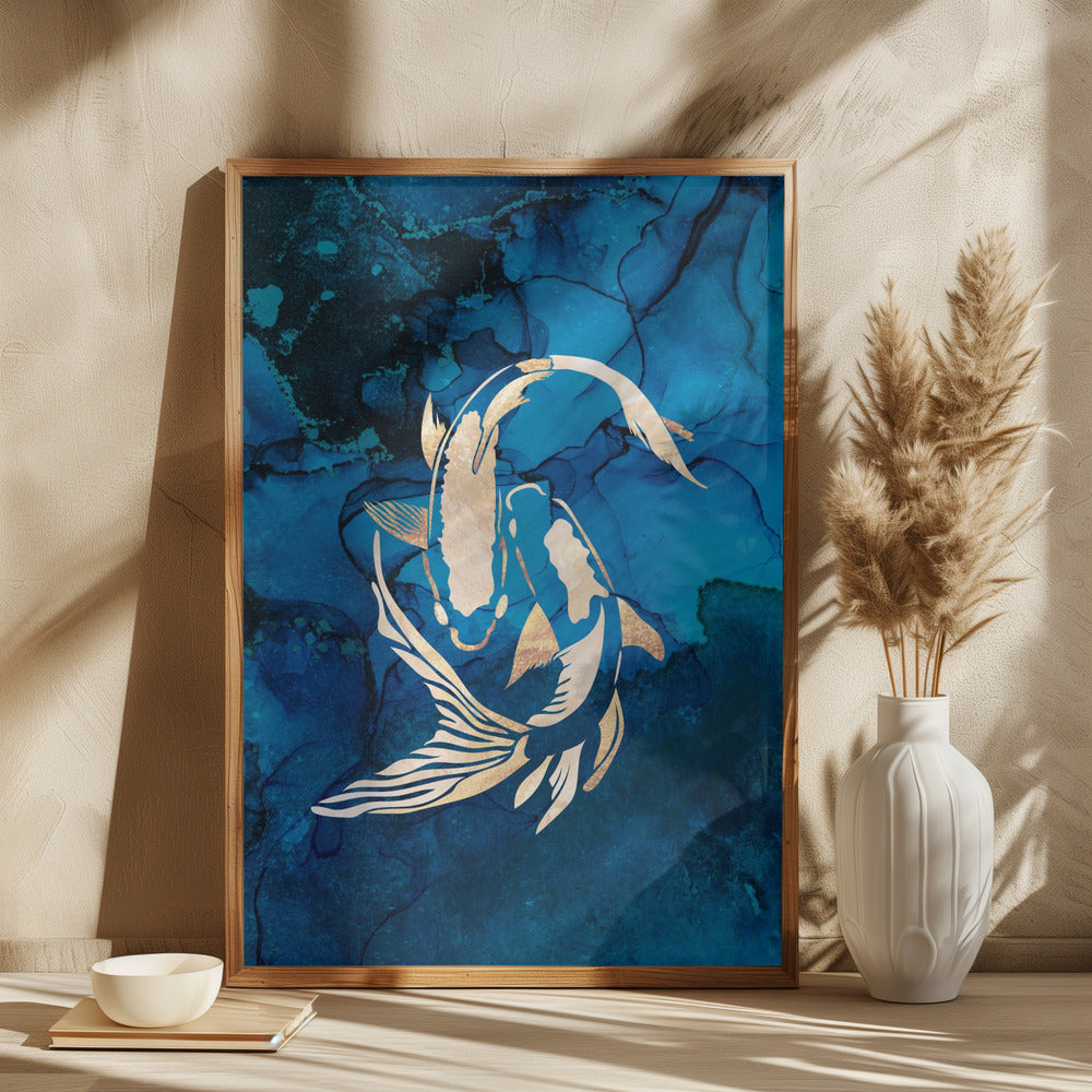 Gold koi fish swimming - plakatstore