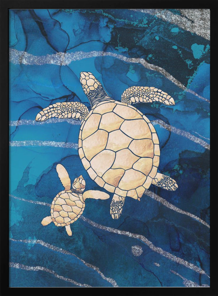 Gold turtles swimming - plakatstore