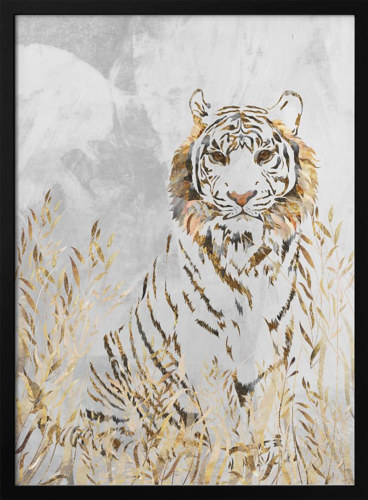 Golden Tiger in the leaves - plakatstore