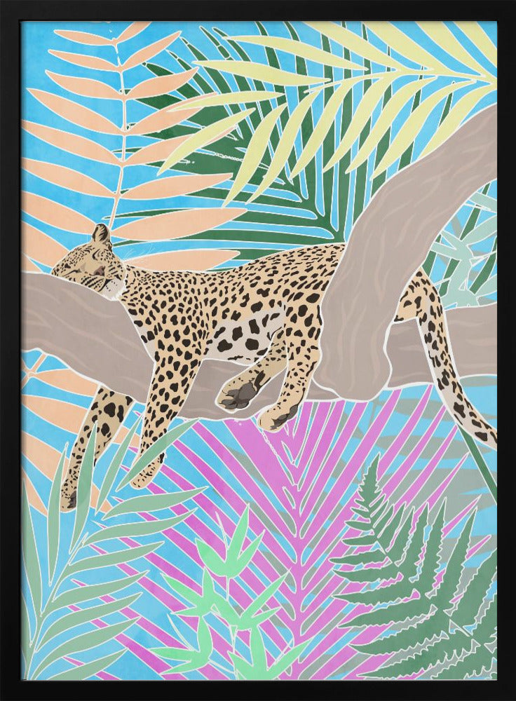 Jaguar Sleeping in colourful jungle - plakatstore