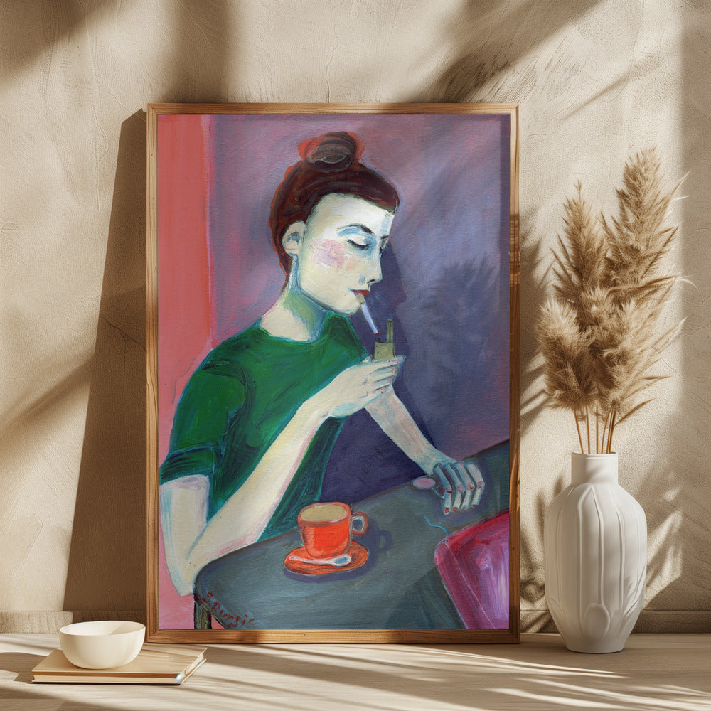 Lady lighting cigarette - plakatstore