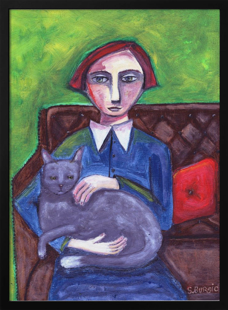 Lady on Couch with cat - plakatstore