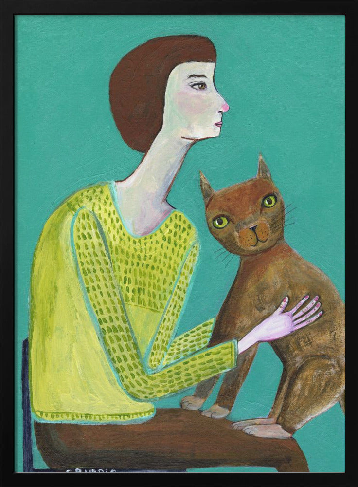 Lady Sitting with Brown Cat Cat Lover - plakatstore