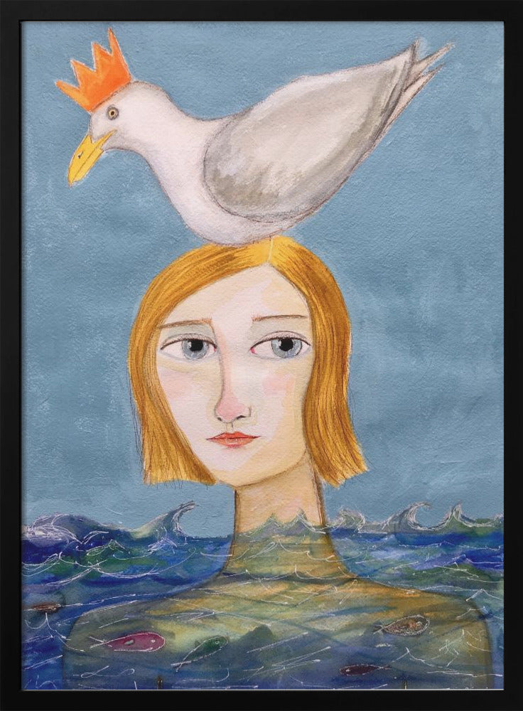 Lady swimmer with seagull - plakatstore