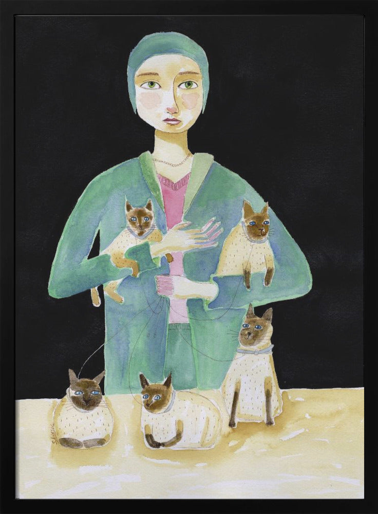 Lady with Five Siamese Cats - plakatstore