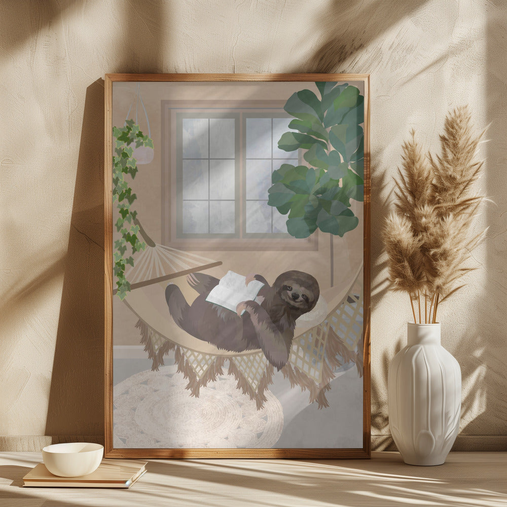 Lazy sloth in hammock - plakatstore