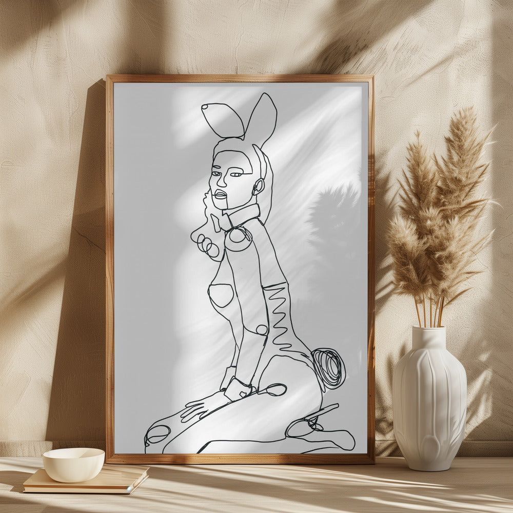 Line Drawing of Bunny Lady - plakatstore