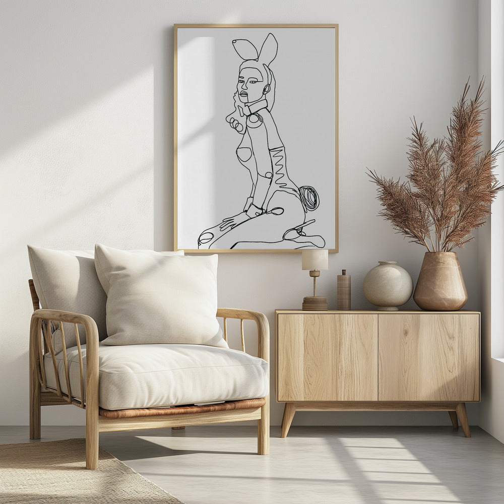 Line Drawing of Bunny Lady - plakatstore