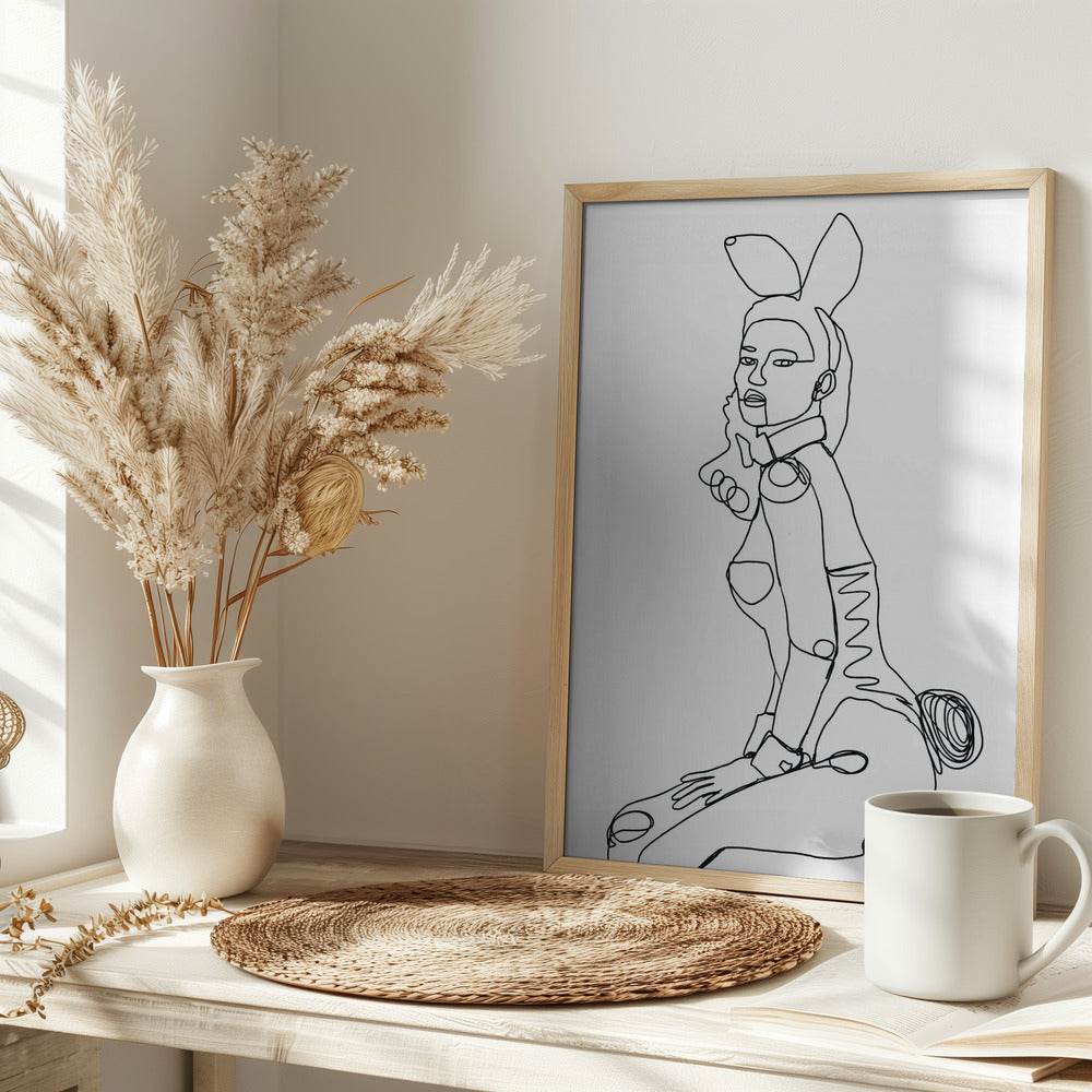 Line Drawing of Bunny Lady - plakatstore