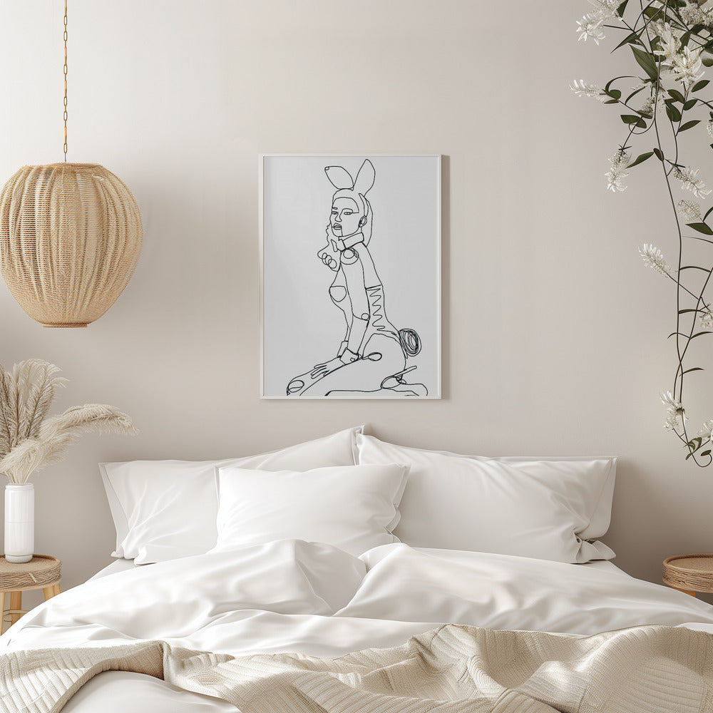 Line Drawing of Bunny Lady - plakatstore