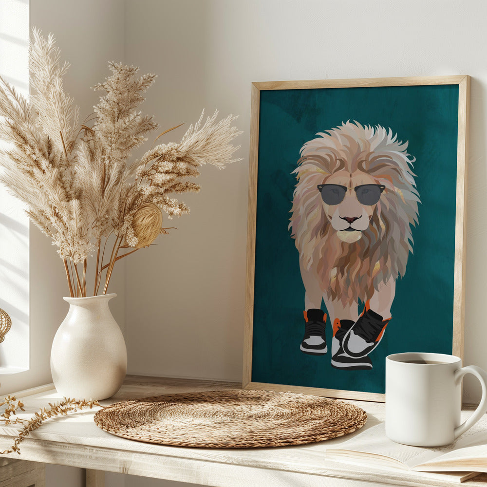 Lion prowling in high top sneakers - plakatstore