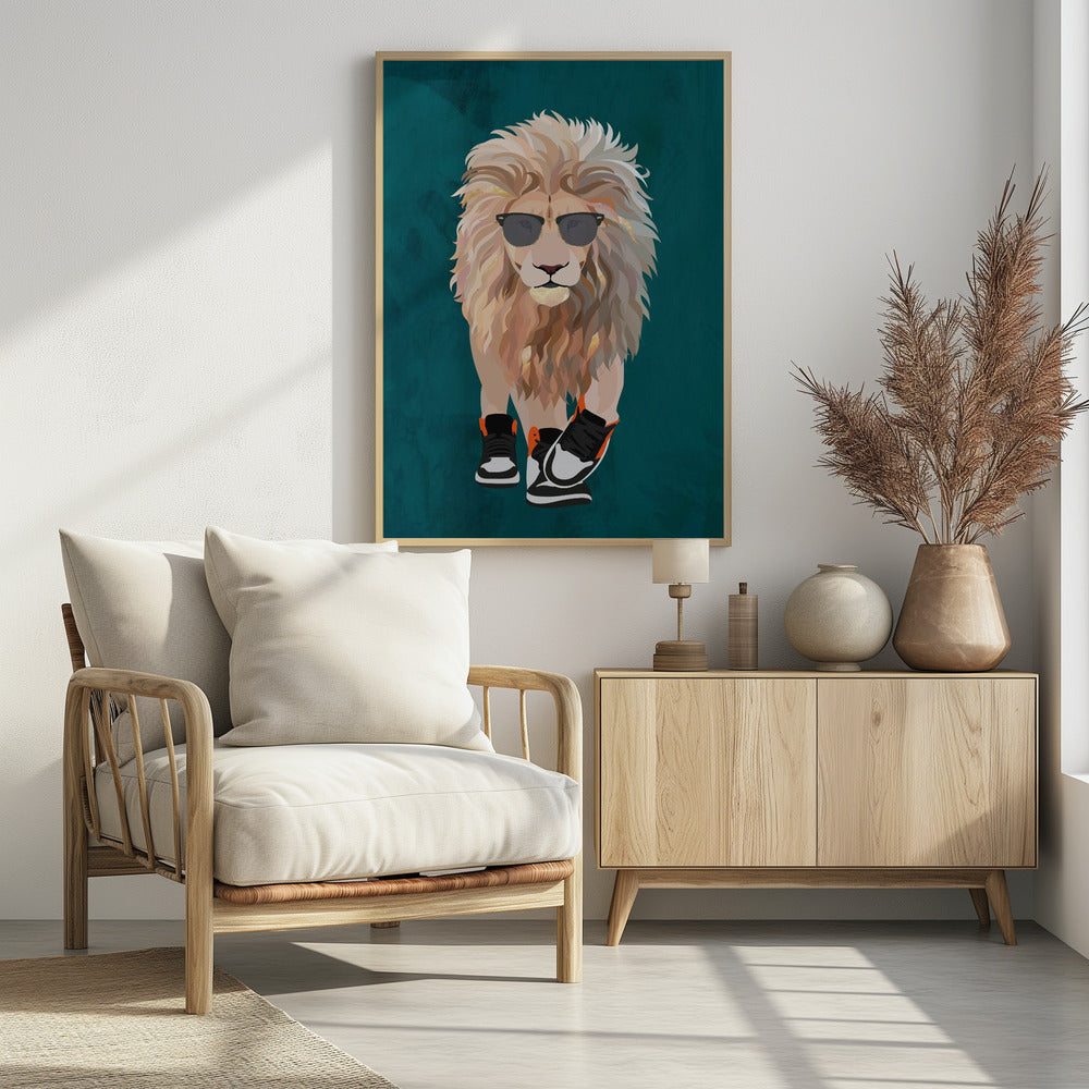 Lion prowling in high top sneakers - plakatstore