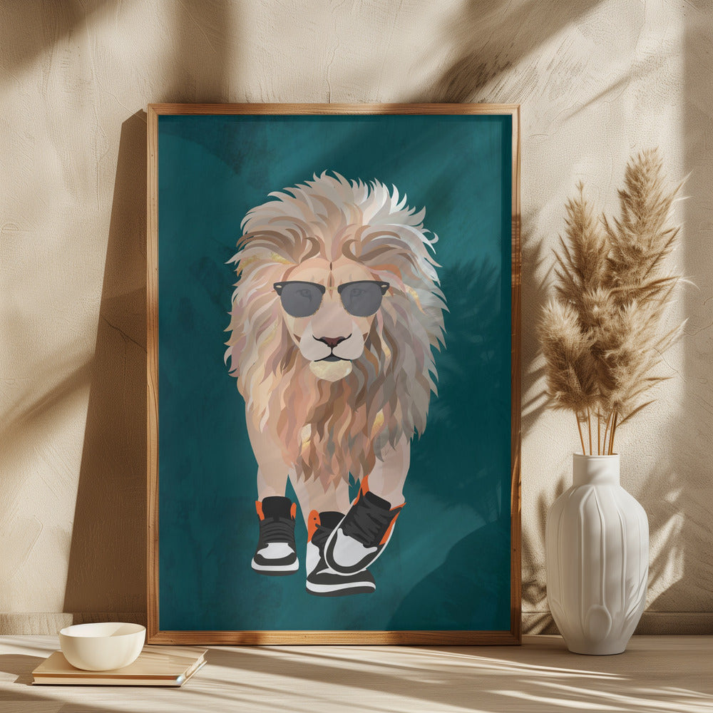 Lion prowling in high top sneakers - plakatstore