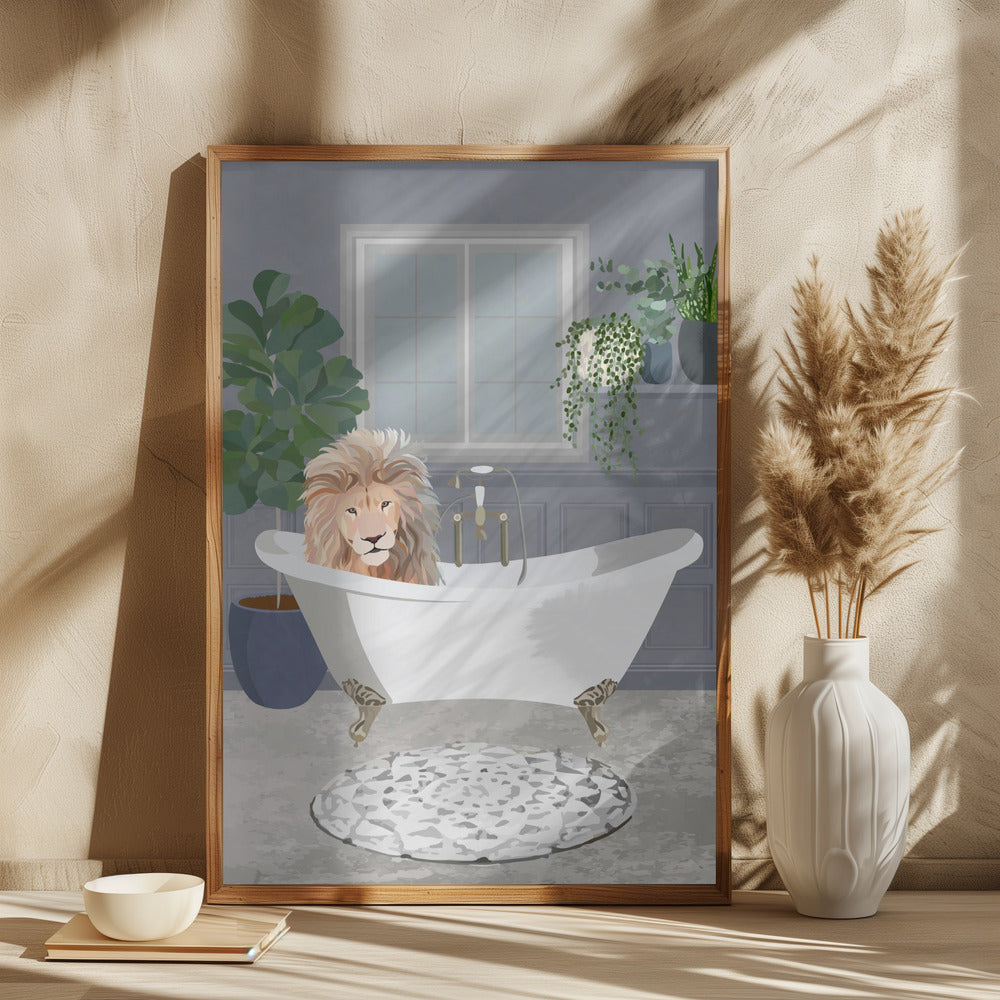 Lion takes a bath - plakatstore