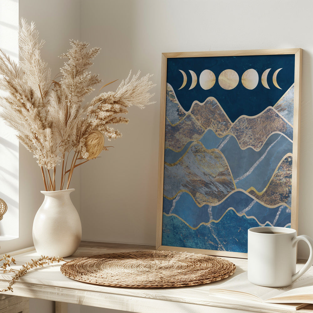 Metallic Moon Phase and Mountains - plakatstore