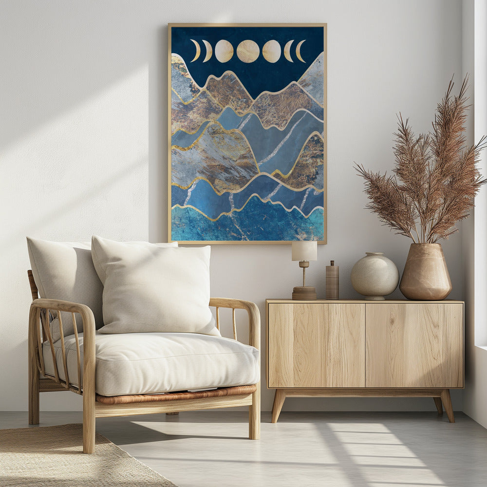 Metallic Moon Phase and Mountains - plakatstore