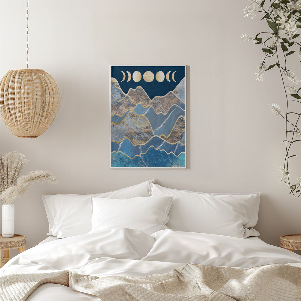 Metallic Moon Phase and Mountains - plakatstore