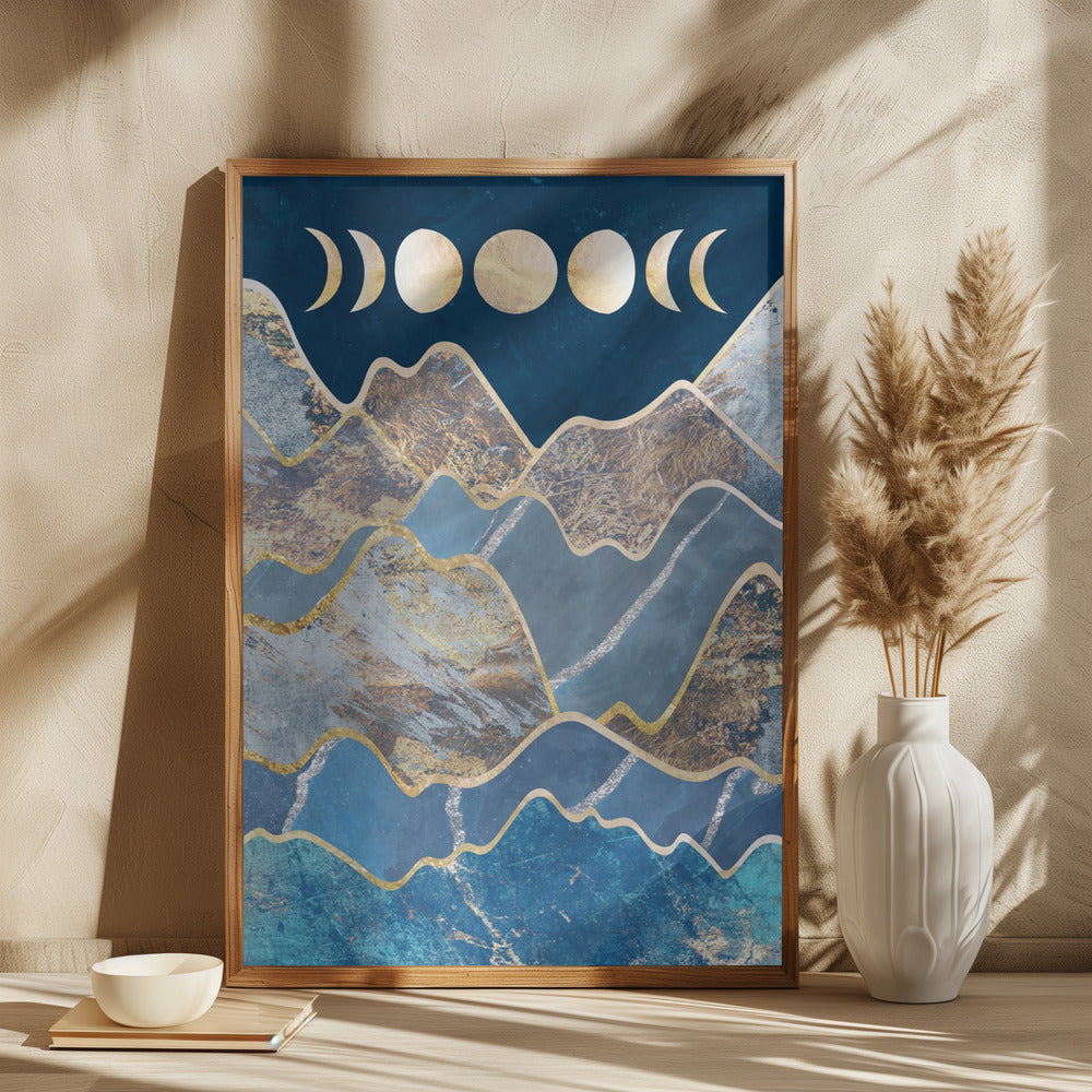 Metallic Moon Phase and Mountains - plakatstore