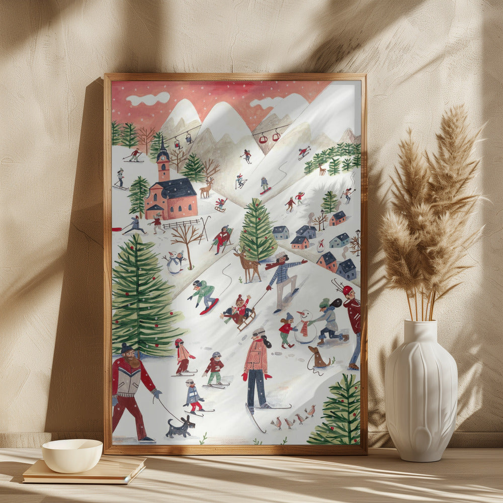 Mountain landscape with houses in the snow - plakatstore