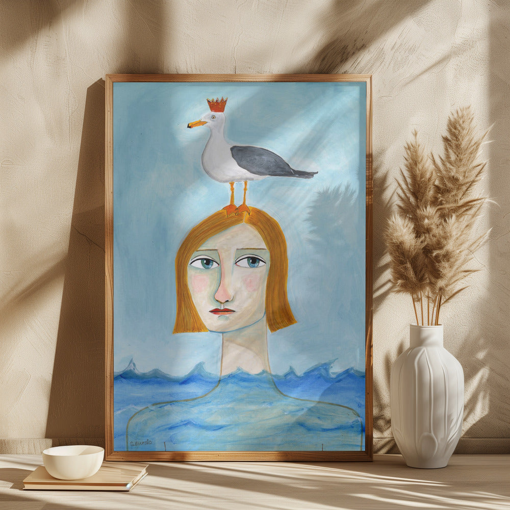 Nude Lady in Ocean with Seagull - plakatstore