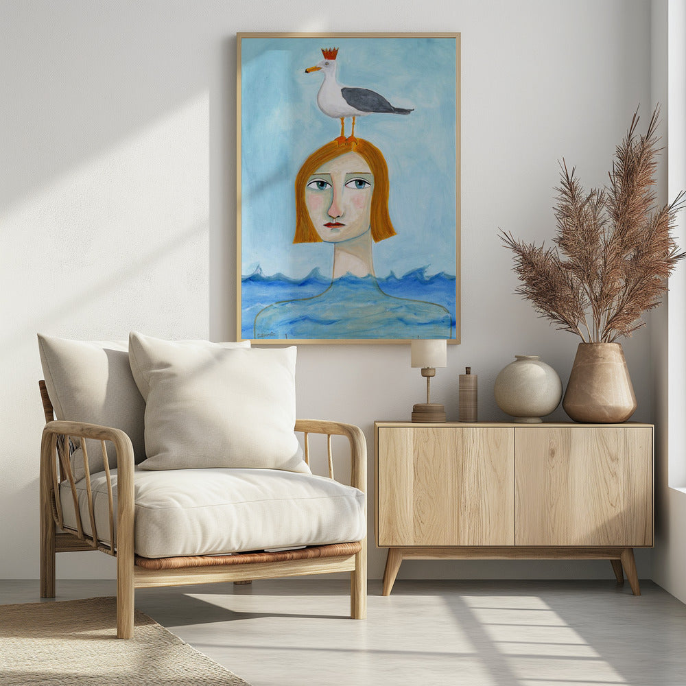 Nude Lady in Ocean with Seagull - plakatstore