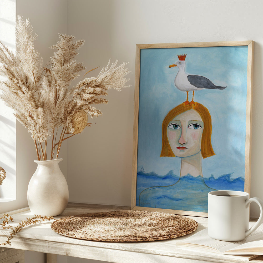 Nude Lady in Ocean with Seagull - plakatstore