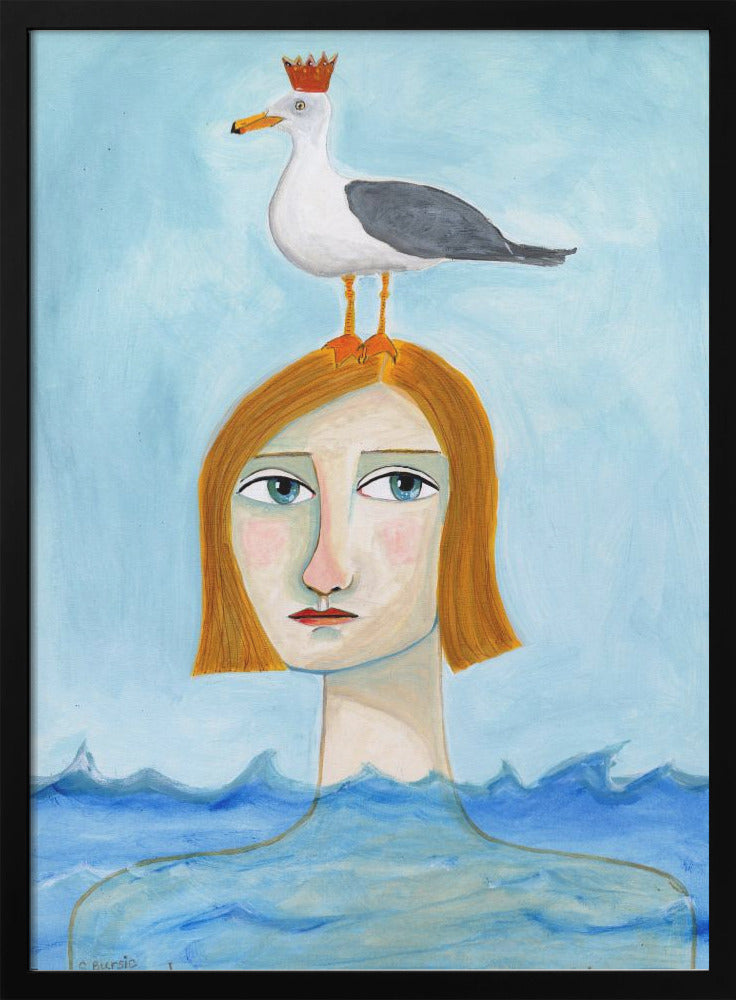 Nude Lady in Ocean with Seagull - plakatstore